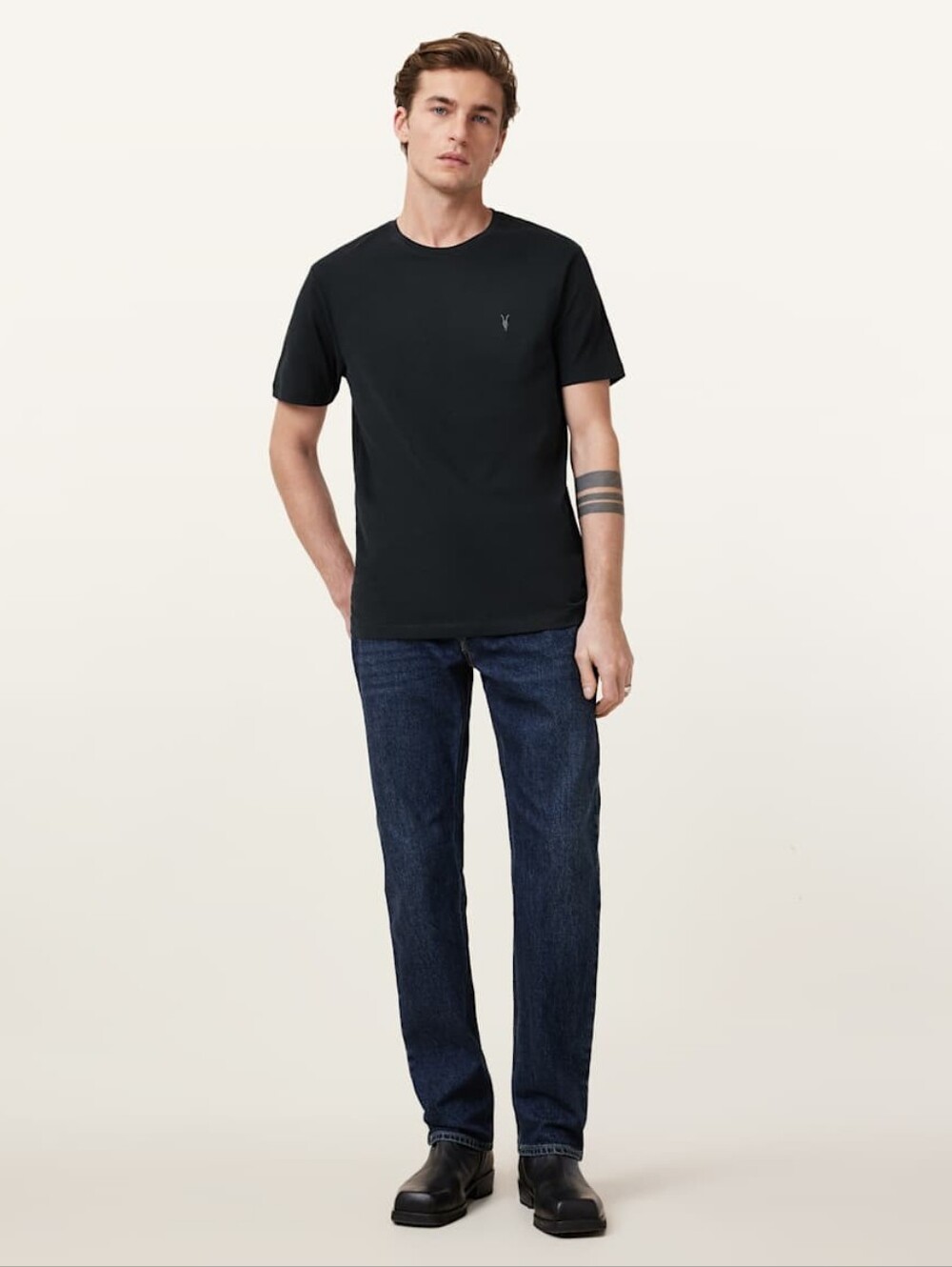 All Saints Brace Brushed Cotton Crewneck T-Shirt in Black - Size M